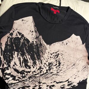 Burberry Black Tee with Light Beige Mountain Print